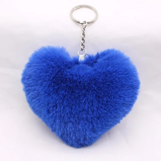 10Cm Fluffy Fur Pompom Keychain Soft Lovely Heart Shape Pompon Faux Bunny Rabbit Fur Pom Poms