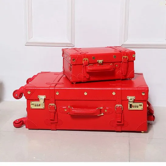 12" 20" 22" 24"Retro Pu Leather Bride Luggage On Universal Wheels,High Quality Vintage Trolley