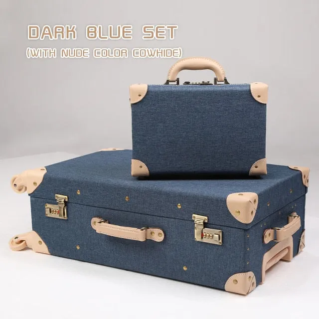 12" Mens Travel Valise 20" - 26"  Women Vintage 2Pcs Luggage Sets Oxford Carry On Suitcase With