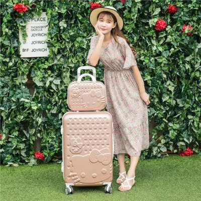 14 28Inches Abs Pc Hardside Hello Kitty Travel Luggage Sets On Universal Wheels,Girl Pink Mint