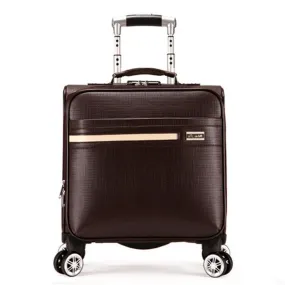 16-Inch New Pu Leather Trolley Suitcase Spinner Wheels Boarding Box Men Women Business Travel