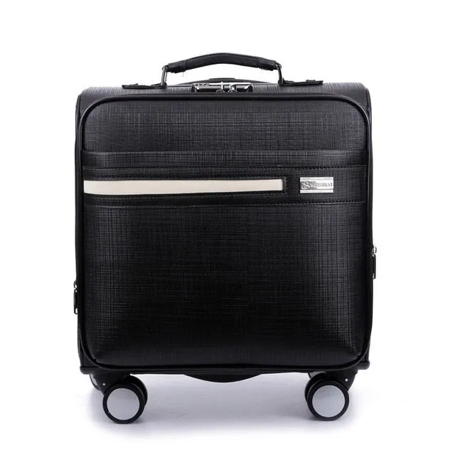 16-Inch New Pu Leather Trolley Suitcase Spinner Wheels Boarding Box Men Women Business Travel