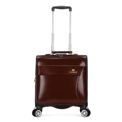 16" Inch High Quality Pu Leather Rolling Travel Luggage Suitcase Bag,Wheel Trolley Case ,Women Drag