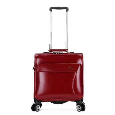 16" Inch High Quality Pu Leather Rolling Travel Luggage Suitcase Bag,Wheel Trolley Case ,Women Drag