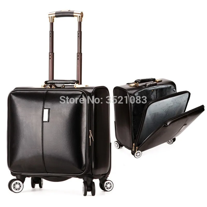 16" Inch High Quality Pu Leather Rolling Travel Luggage Suitcase Bag,Wheel Trolley Case ,Women Drag