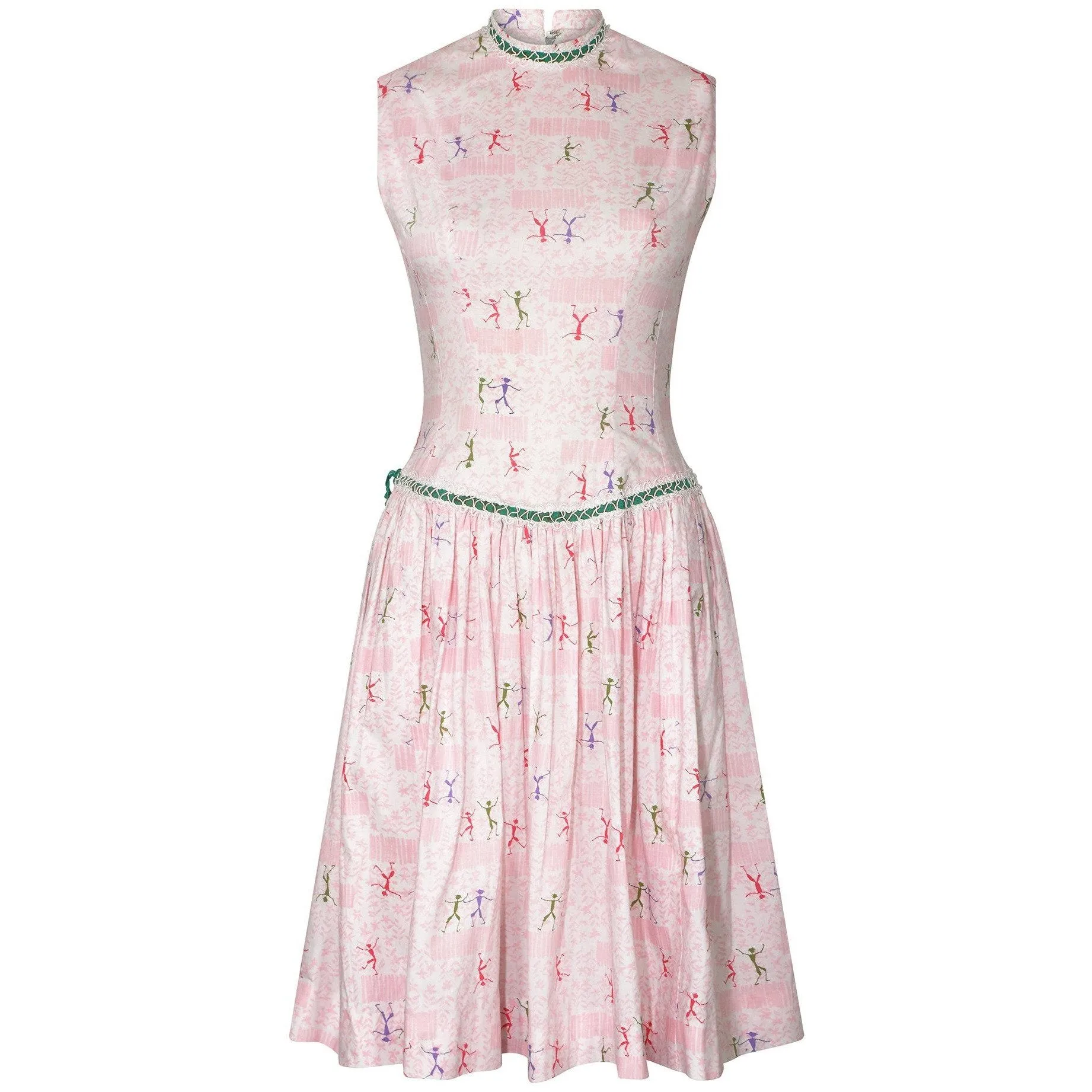 1950s Dancing Man Novelty Print Dress