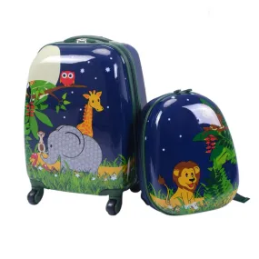 2 Pcs 12" 16" Dark Blue Kids Suitcase Backpack School  Luggage Set