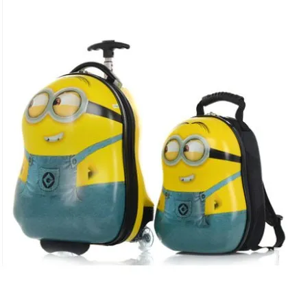 2016 New 16 "Wheeled Luggage 12" Cool Backpack 3D Cartoon Children Suitcase/Abs Cartoon Travel