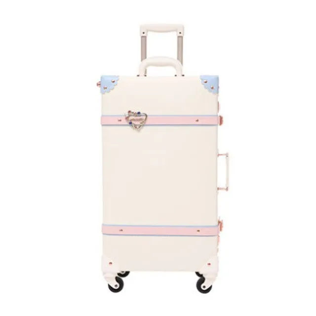 2018 20" - 26" Fashion Girl Retro Rolling Luggage Bagages Pu Leather Suitcase Trunk Vintage Valiz