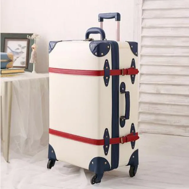 2018 New Belt With Suitcase Retro Lock Luggage Leather Pu Pp Material Environmental Spinner Rolling