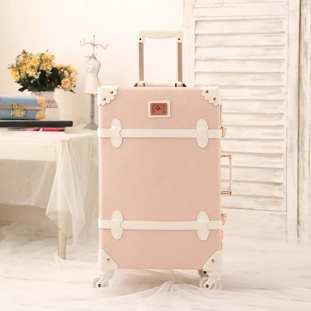 2018 New Girl Travel Suitcase Luggage Pu Genuine Leather Spinner Rolling Luggage Leather Luggage