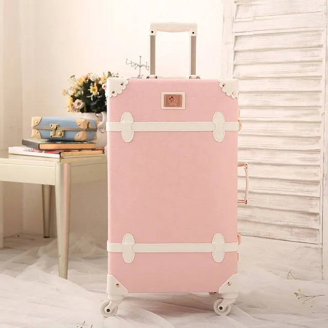 2018 New Girl Travel Suitcase Luggage Pu Genuine Leather Spinner Rolling Luggage Leather Luggage