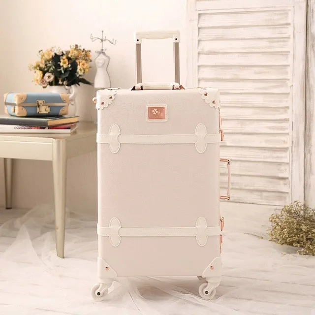 2018 New Girl Travel Suitcase Luggage Pu Genuine Leather Spinner Rolling Luggage Leather Luggage