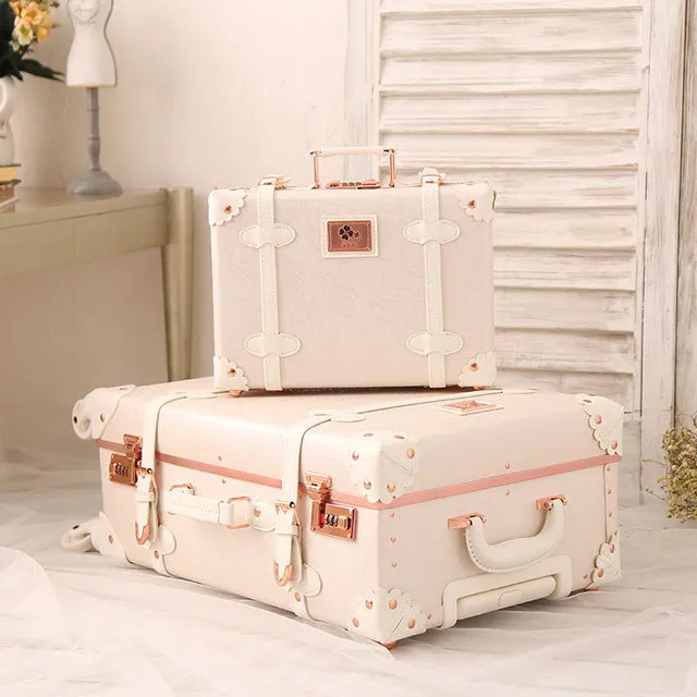 2018 New Girl Travel Suitcase Luggage Pu Genuine Leather Spinner Rolling Luggage Leather Luggage