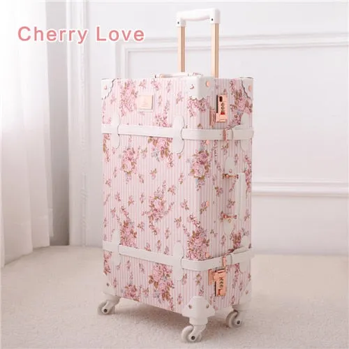 20" - 26" Spinner Wheels Retro Pink Pu Leather Embossed Suitcase Women Trunk Vintage Luggages