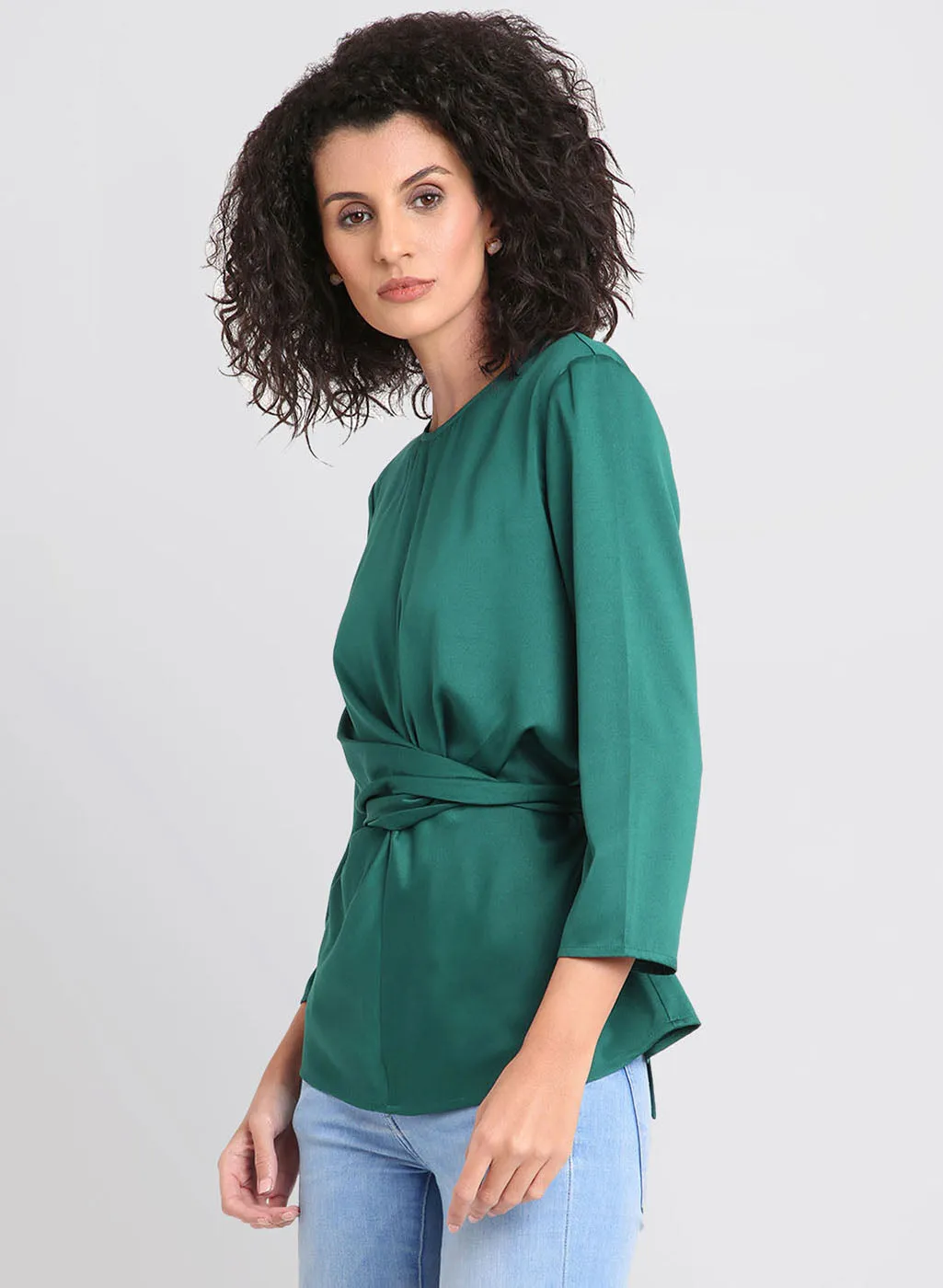 3/4 Sleeve Waist Tie Up Top