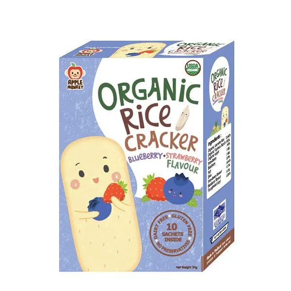 Apple Monkey Organic Rice Crackers - Strawberry   Blueberry