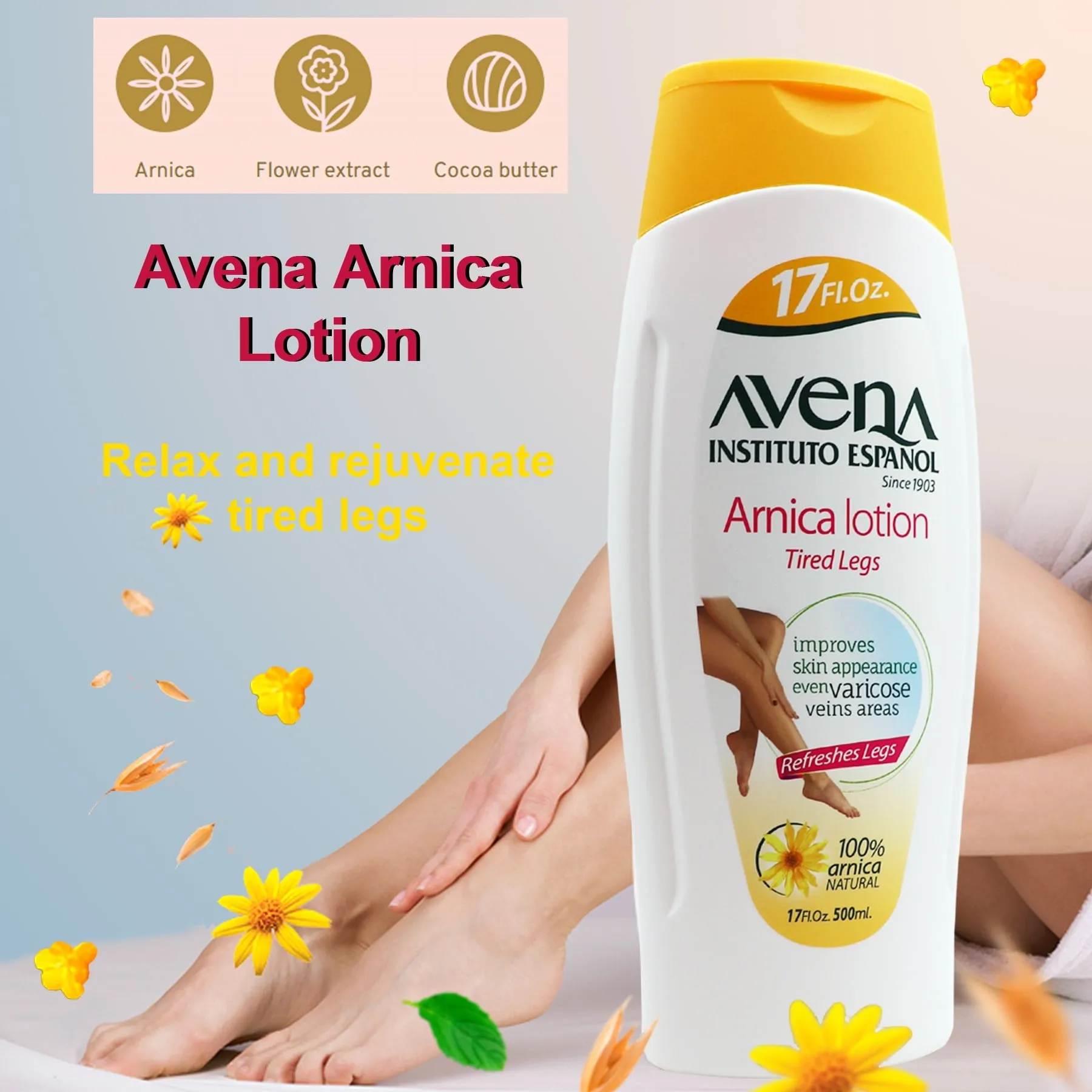 AVENA Arnica Lotion Tired Legs to Refresh and Improve Skin Appearance, 17 fl oz.