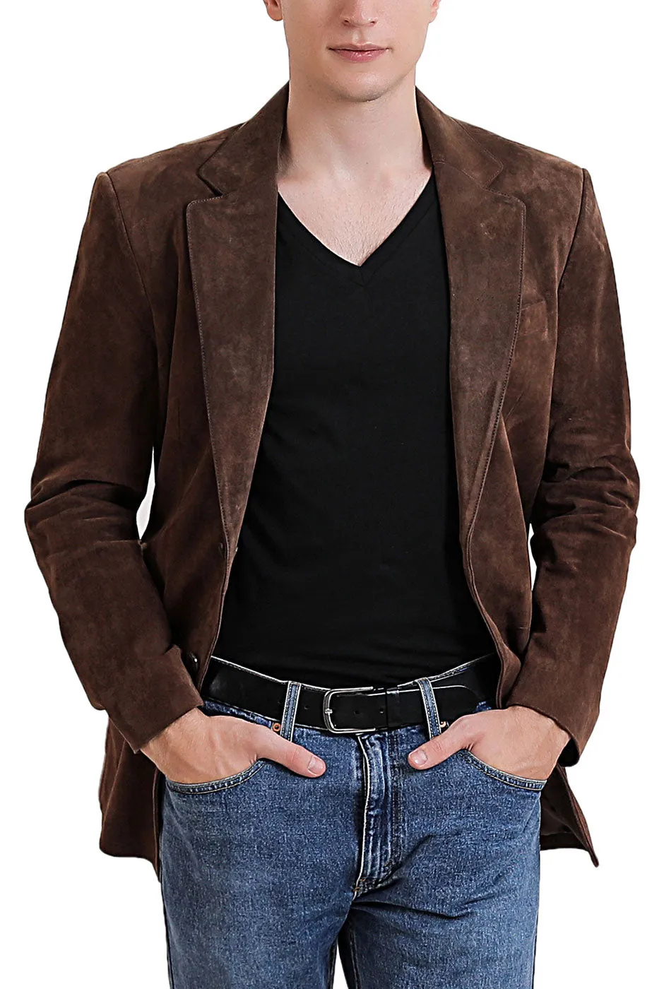 BGSD Men Cliff Classic Two-Button Suede Leather Blazer