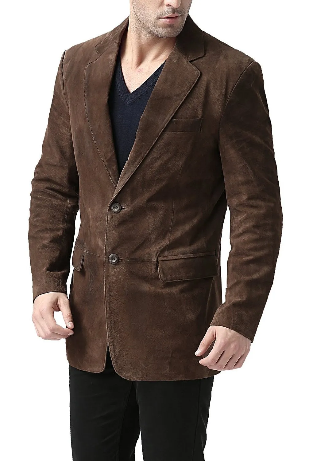 BGSD Men Cliff Classic Two-Button Suede Leather Blazer