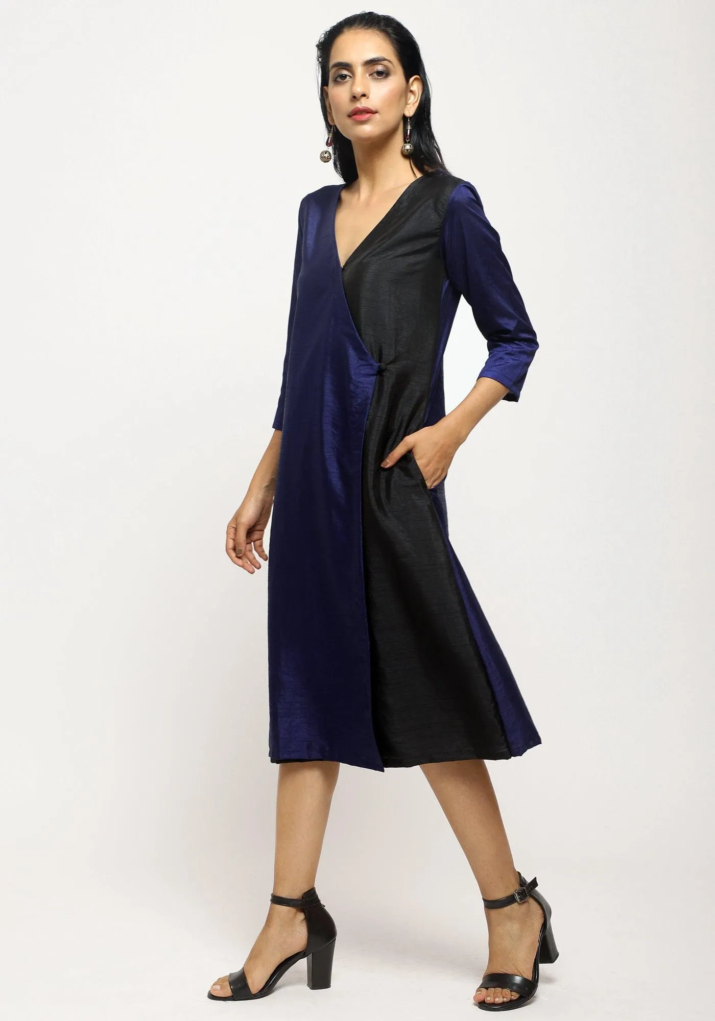 Blue Contrast Overlap Dress