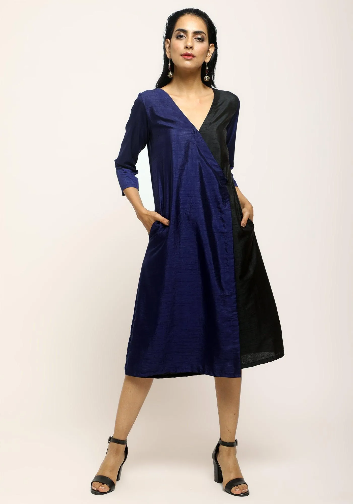 Blue Contrast Overlap Dress