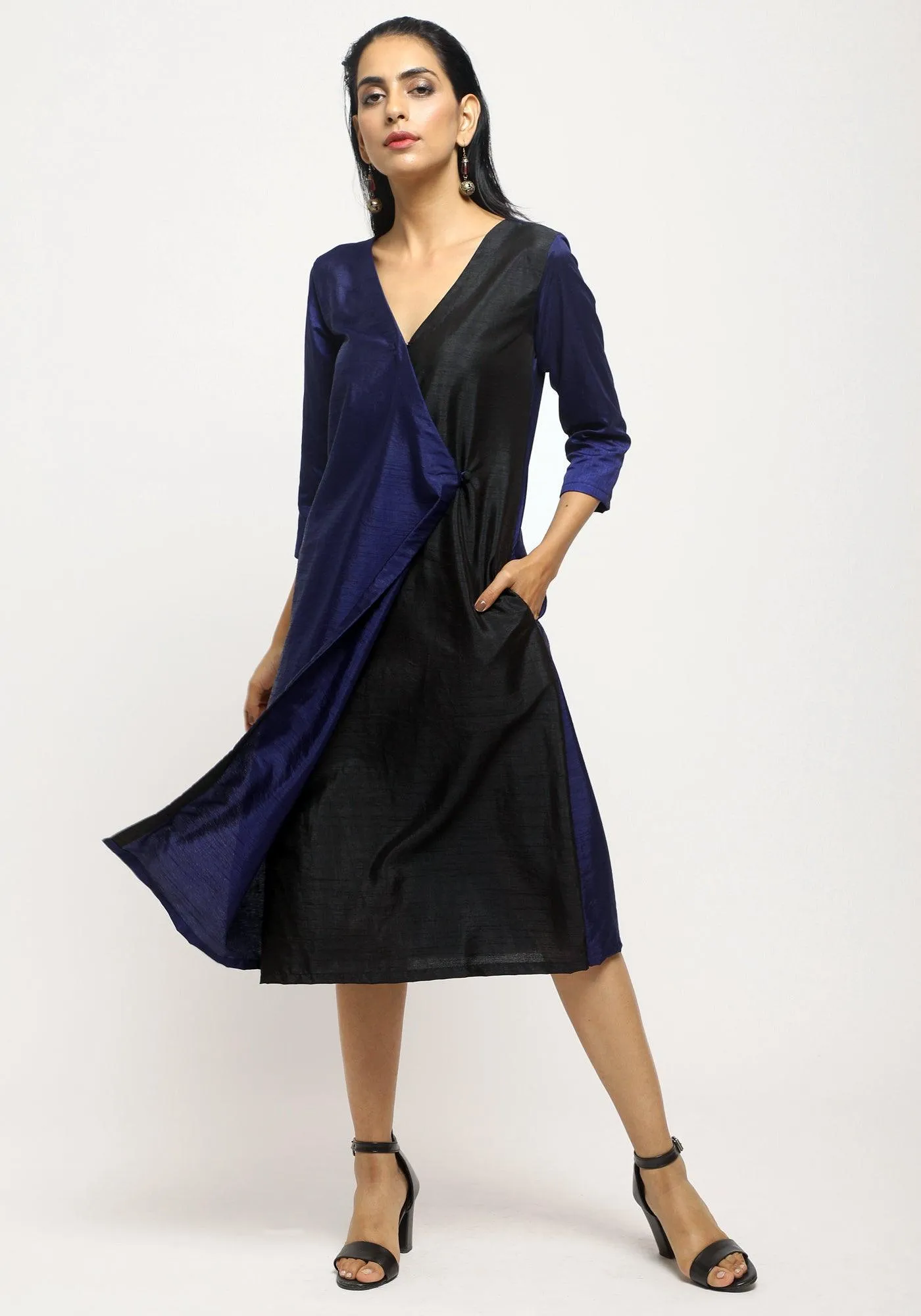 Blue Contrast Overlap Dress