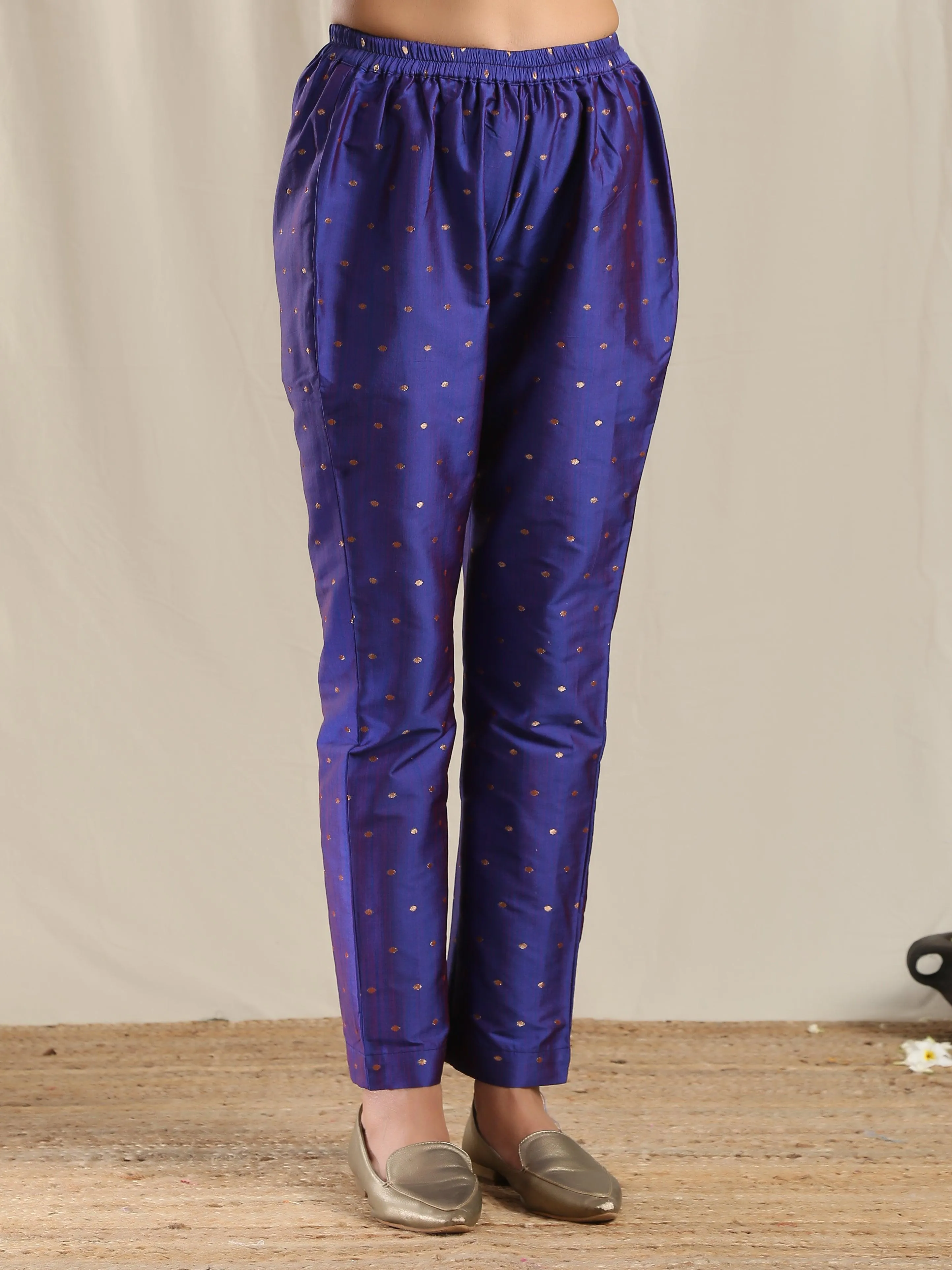 Blue Silk Angrakha Kurta Pant Set