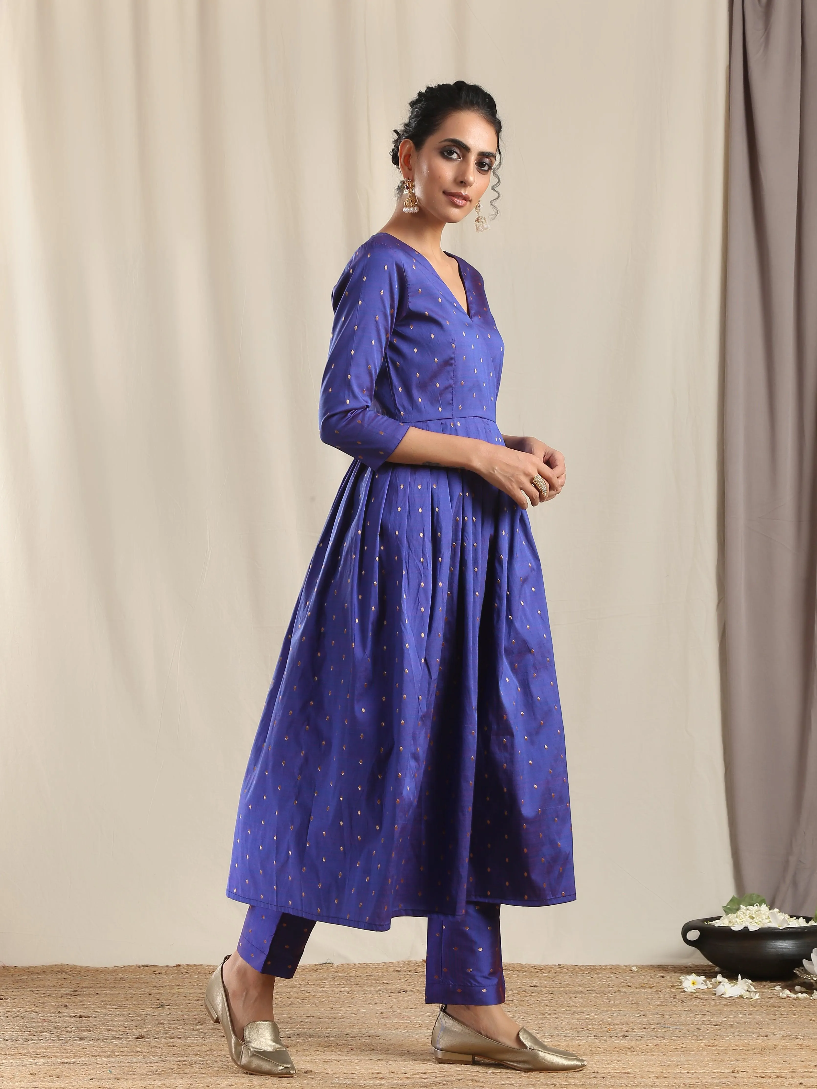 Blue Silk Angrakha Kurta Pant Set