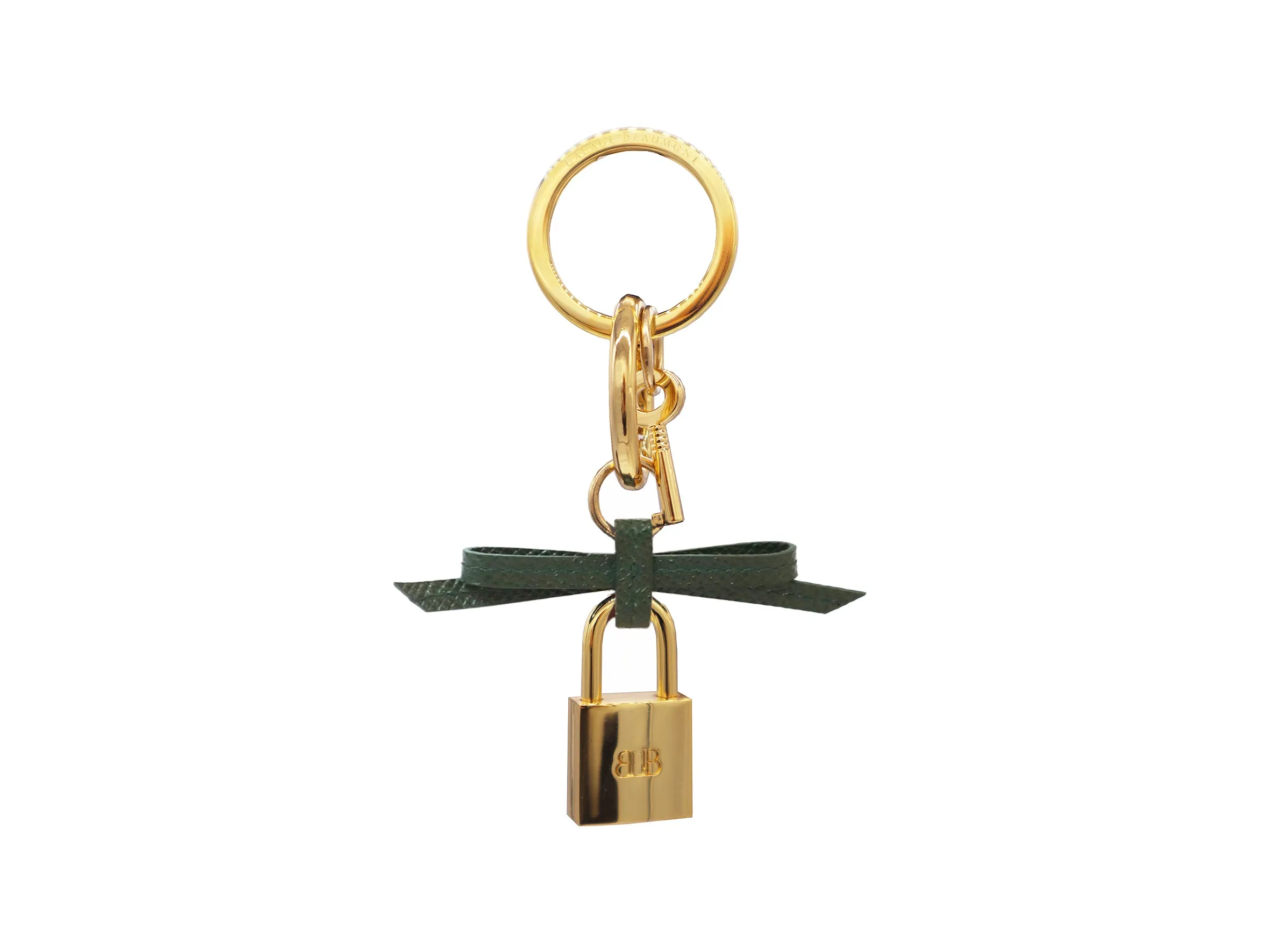 Bow and Padlock Keyring/Bag Charm - Dolomite Pebble Print - Dark Green