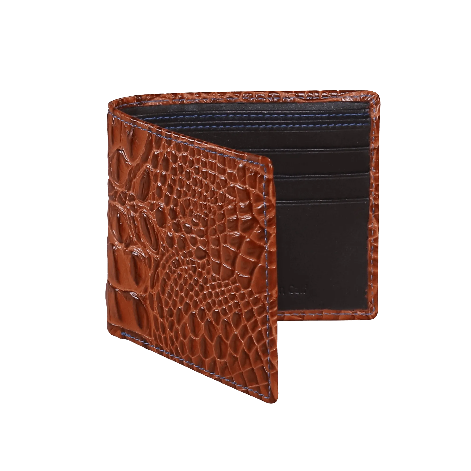 Cognac Mock Croc Leather Wallet