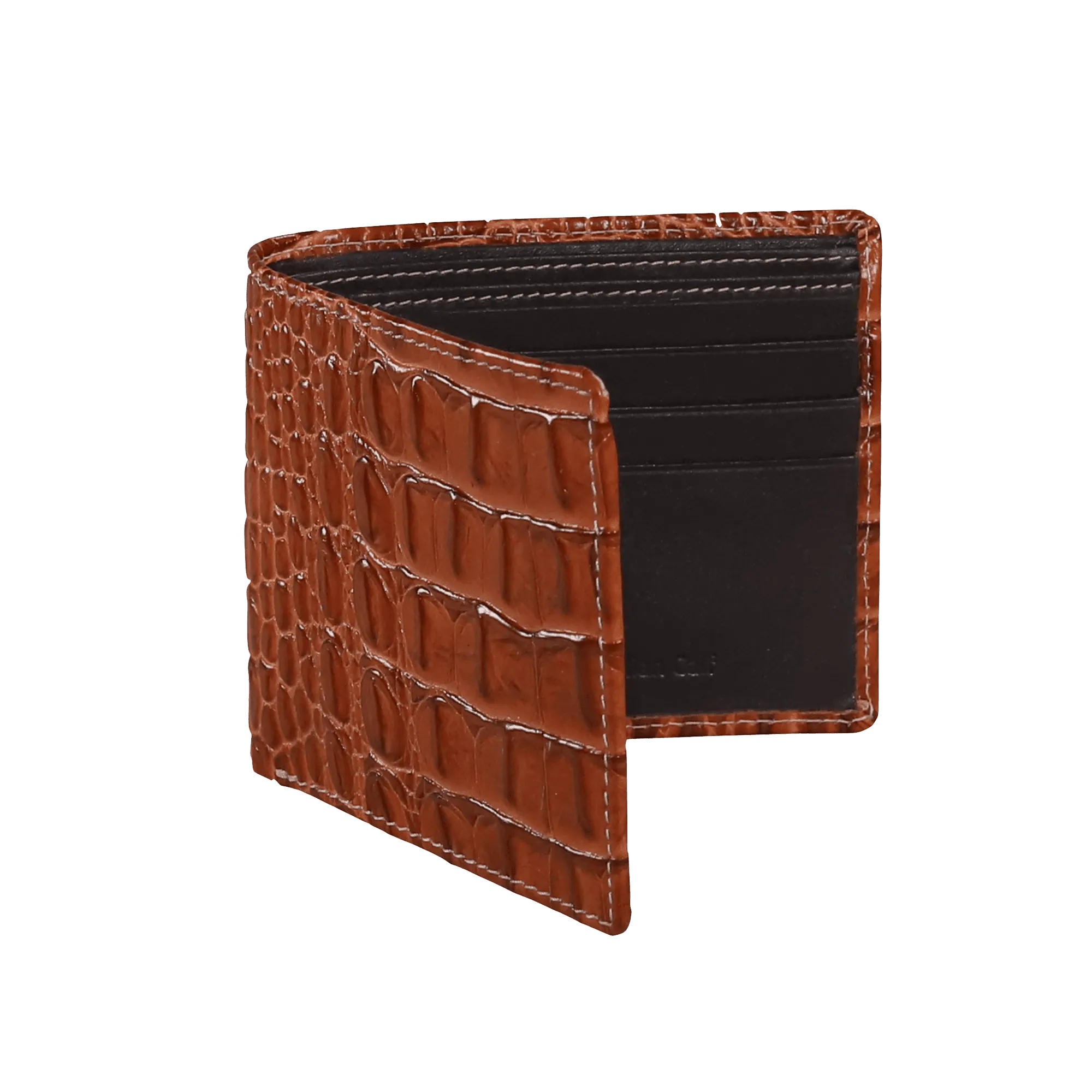 Cognac Mock Croc Leather Wallet