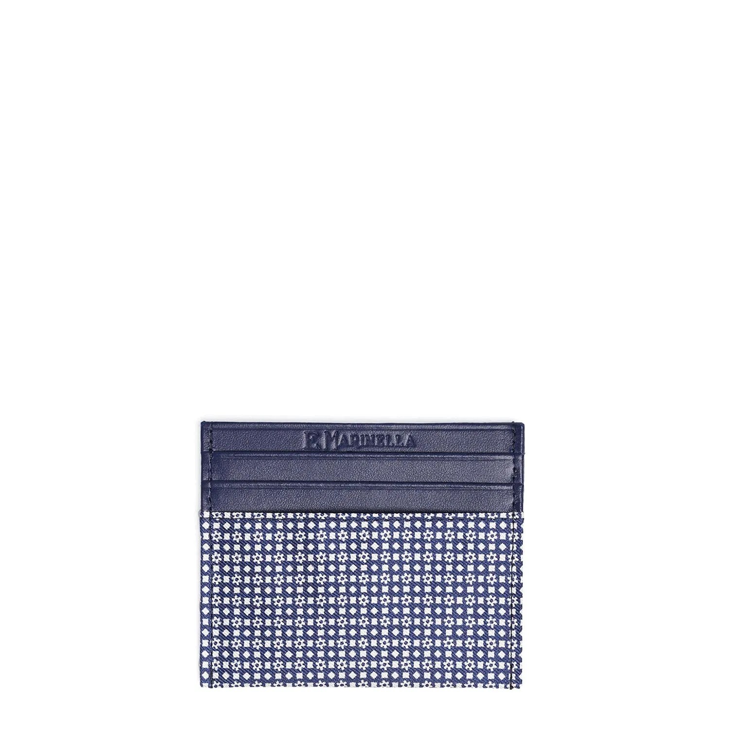 DARK BLUE SILK AND LEATHER CREDIT CARD HOLDER