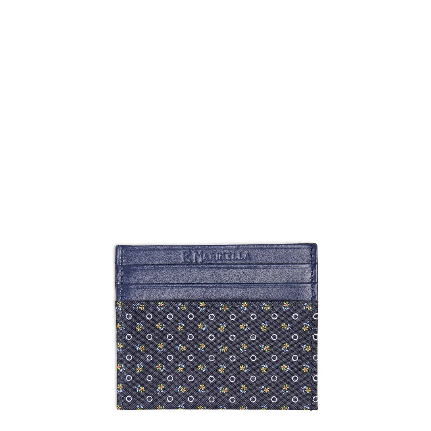 DARK BLUE SILK AND LEATHER CREDIT CARD HOLDER