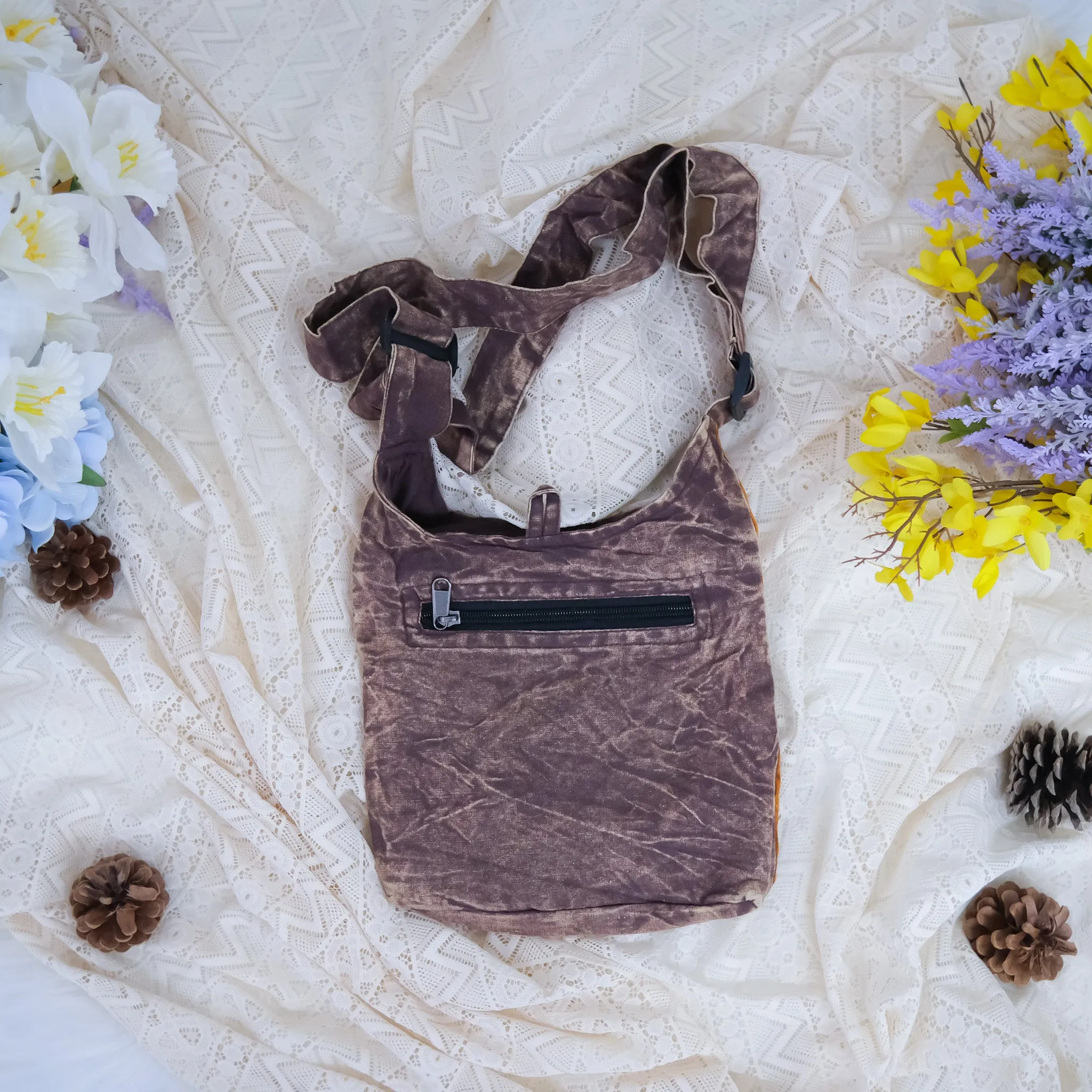 Hand Embroidered Flower Satchel Bag