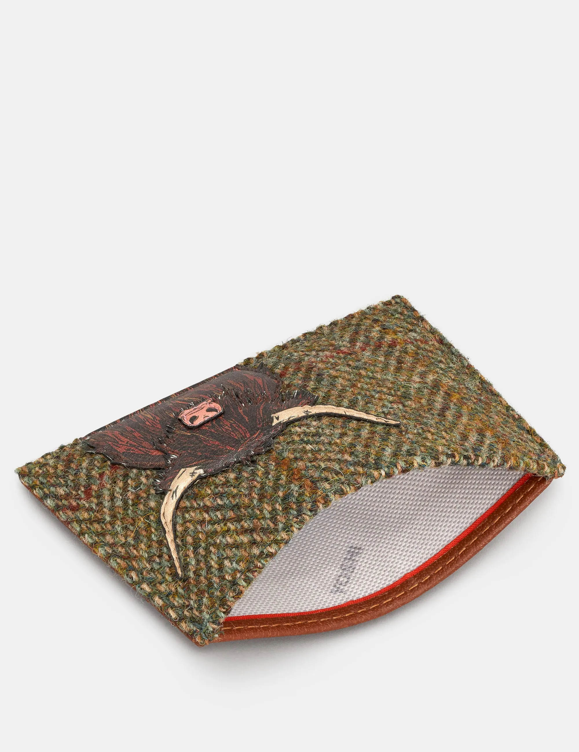 Highland Cow Harris Tweed & Brown Leather Card Holder