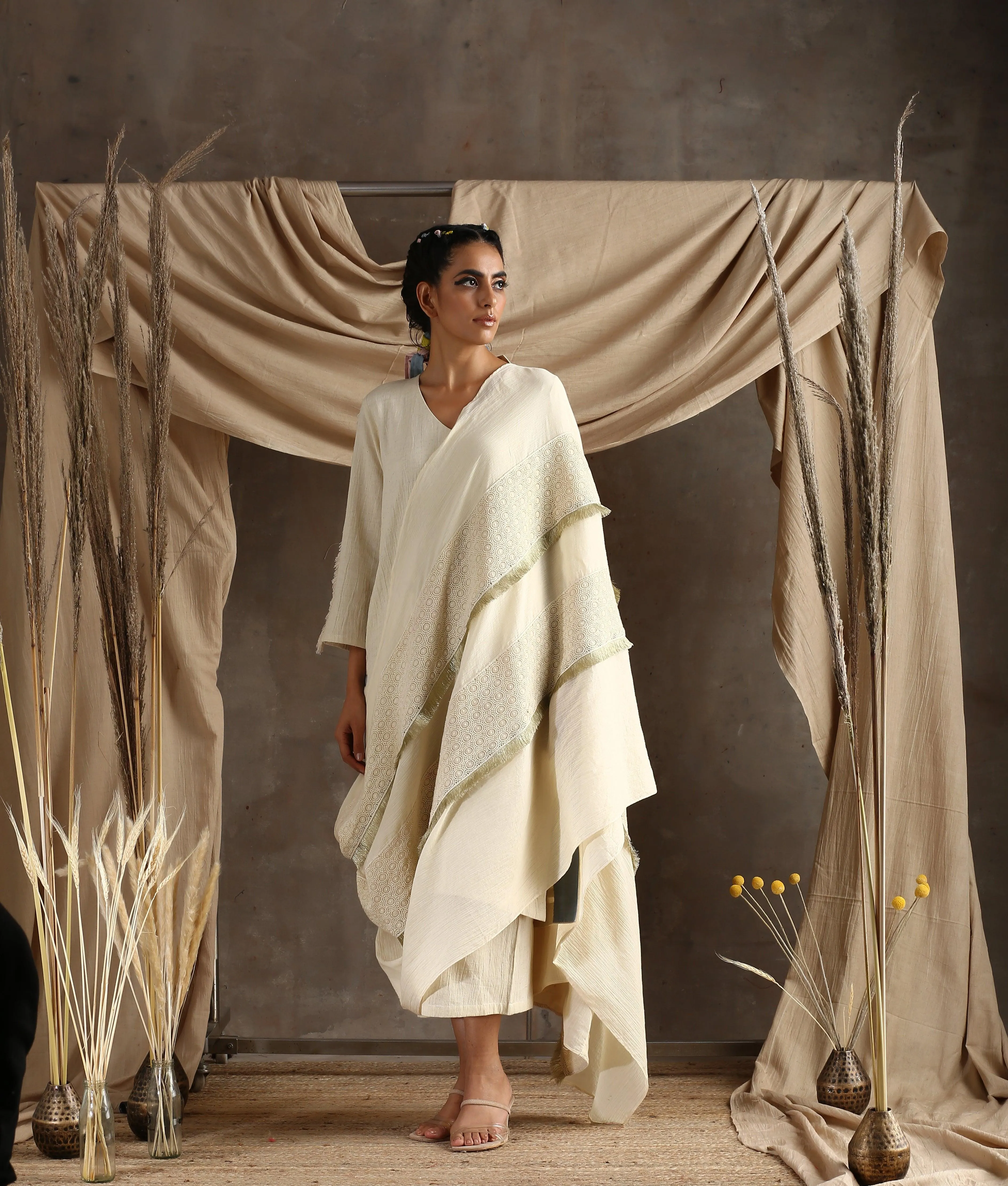 Ivory Pure Cotton Lace Saree