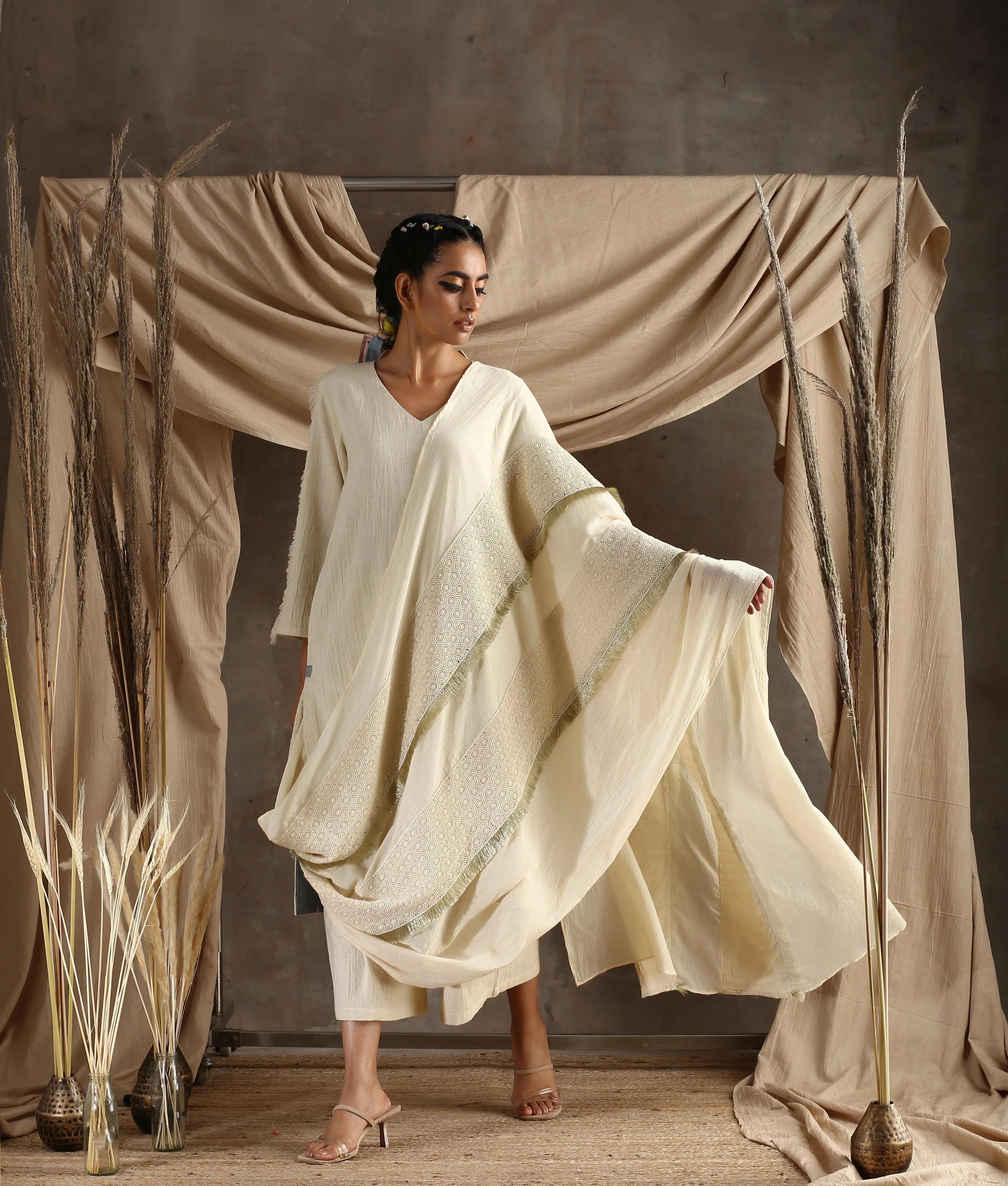 Ivory Pure Cotton Lace Saree