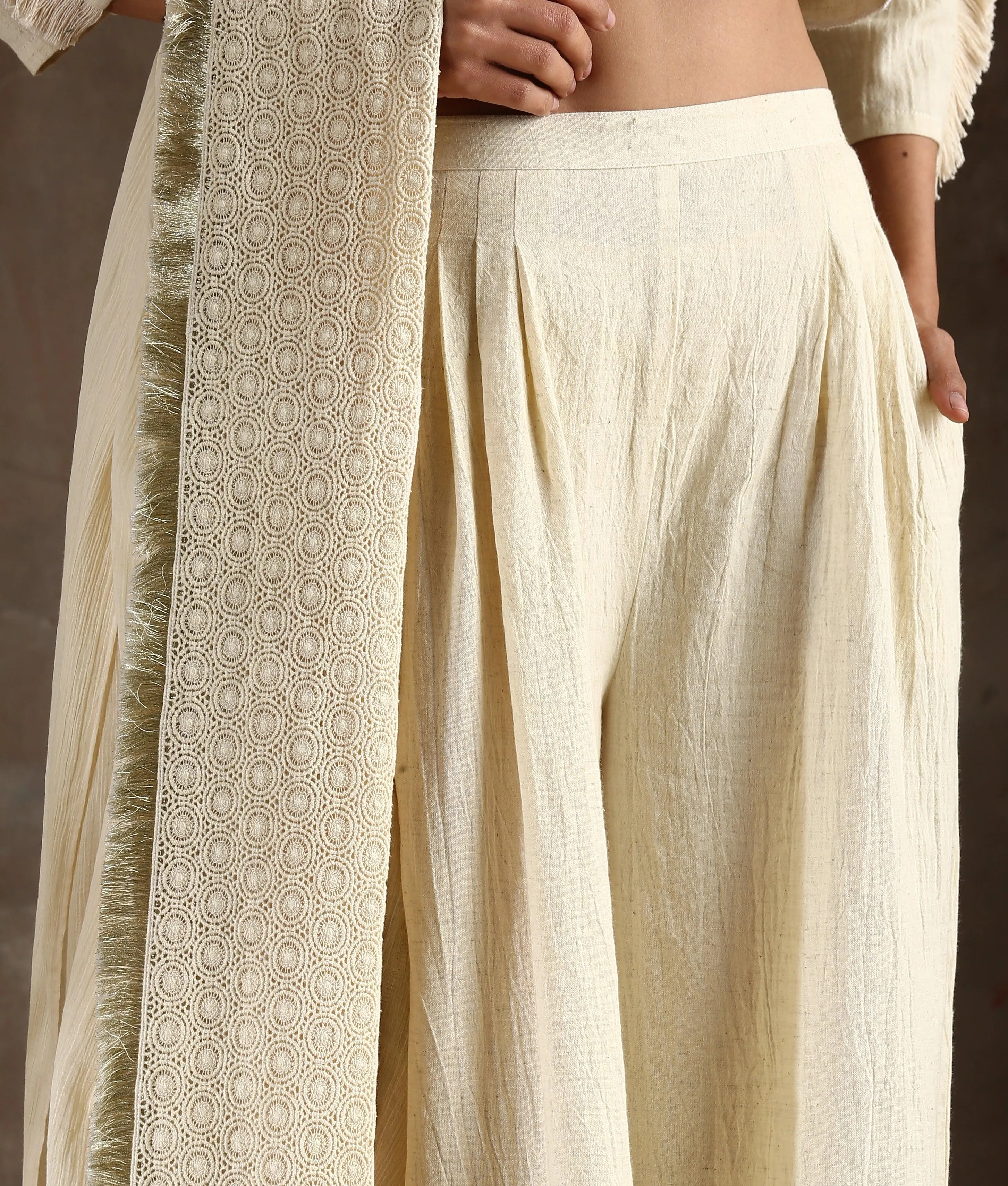 Ivory Pure Cotton Lace Saree