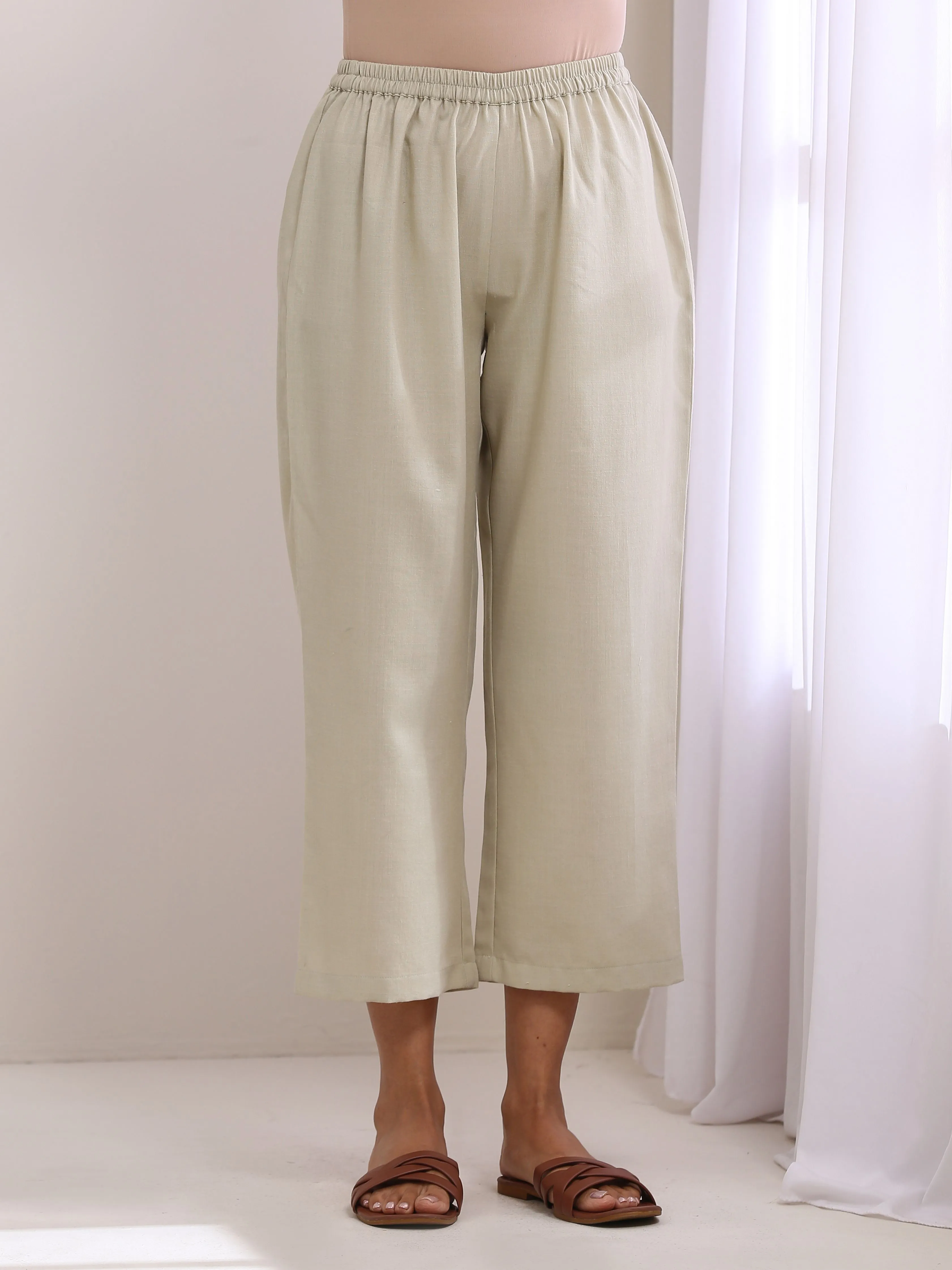 Light Grey Slub Gathered Kurta Pant Set