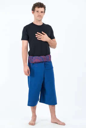 Men's Cropped Fisherman Pants with Pattern Waist Band in Blue