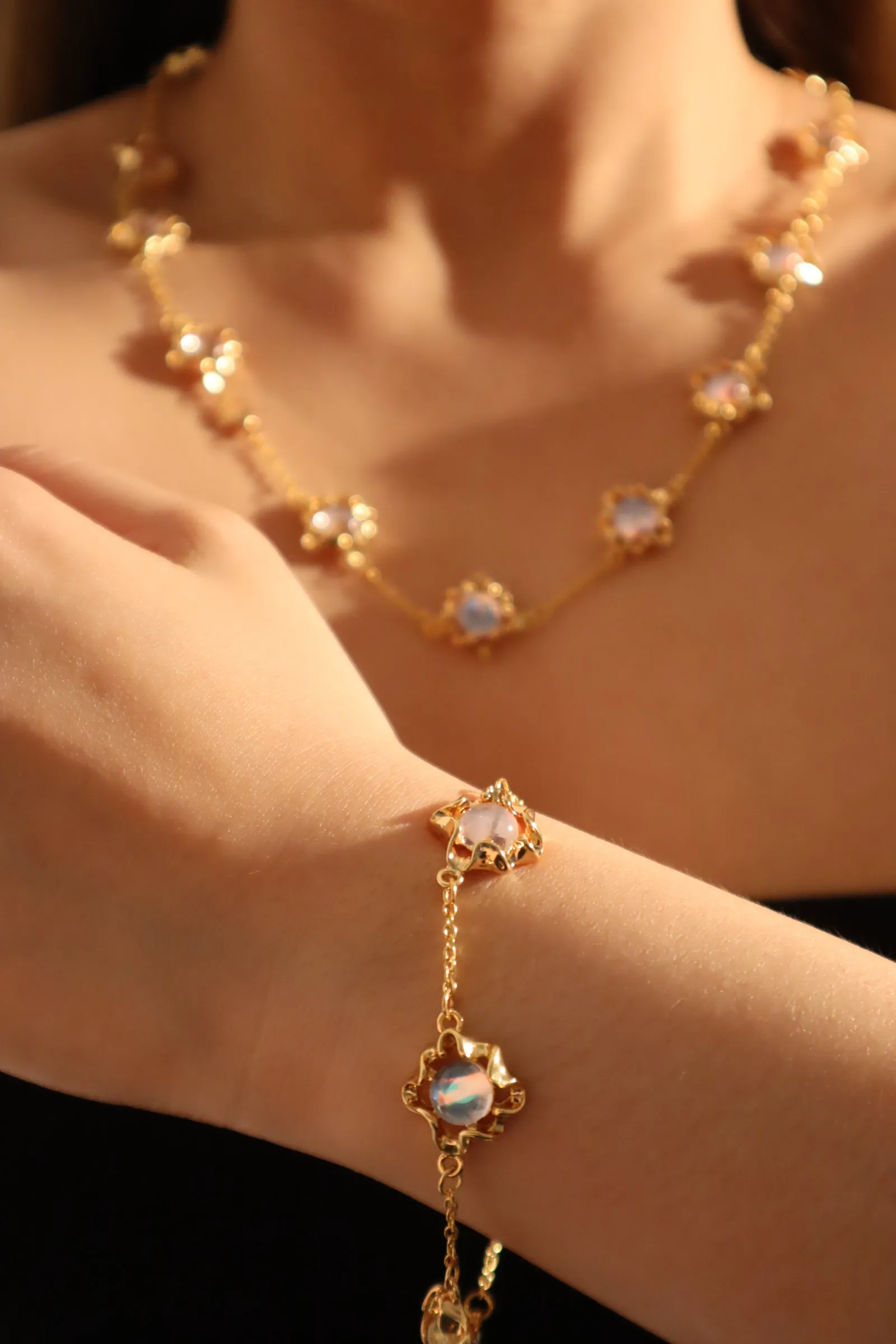 Multi Wearing Moonstones Bracelet Necklace (Waist Chain)