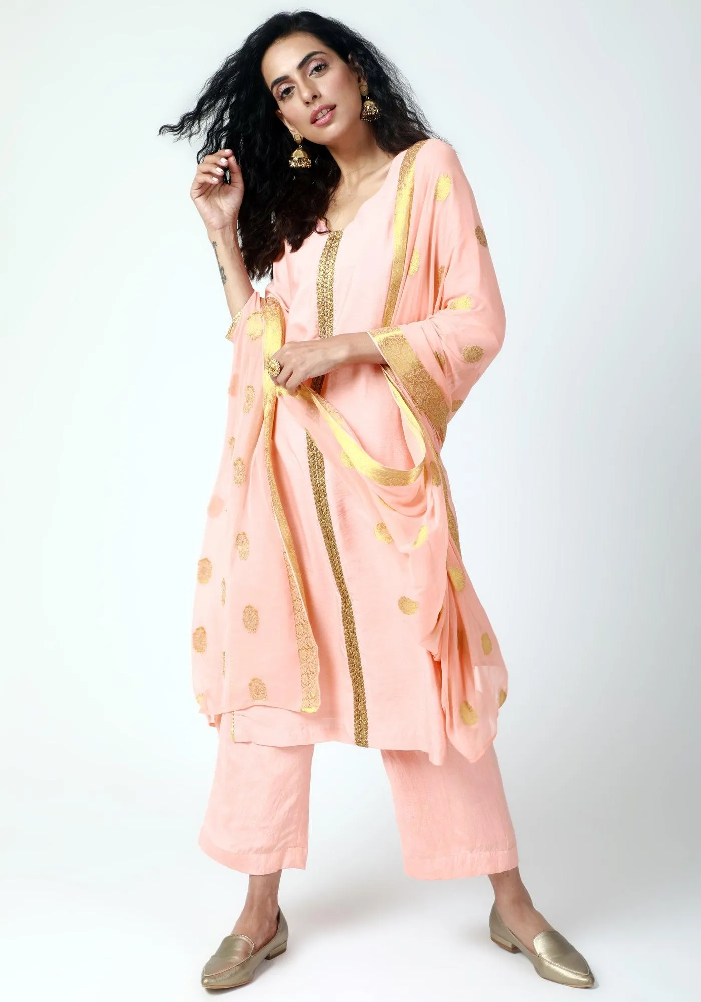 Peach Gota Kurta-Pant-Dupatta