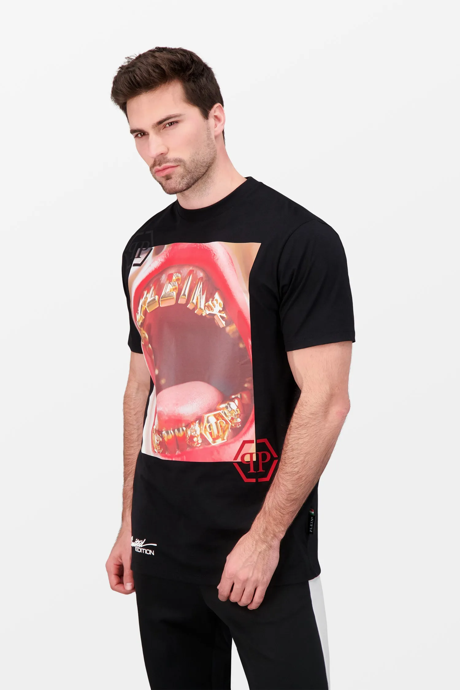 Philipp Plein Black Round Neck Limited SS PP Lips T-Shirt