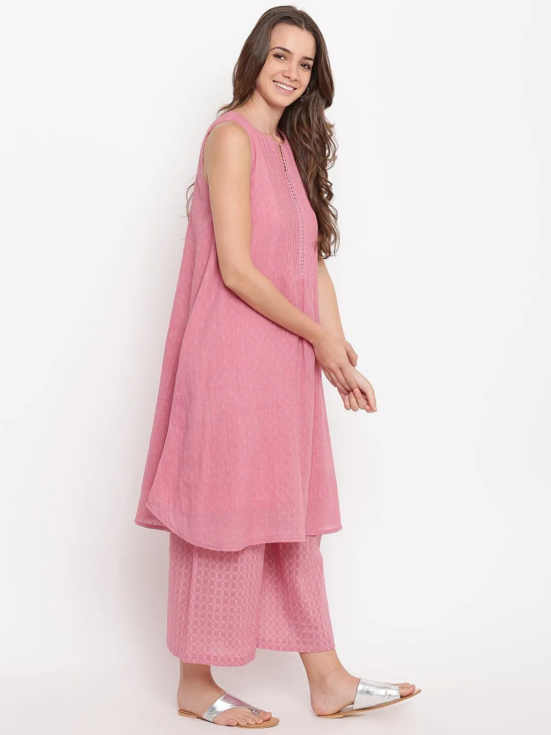 Pink Pin-Tucks Kurta-Palazzo