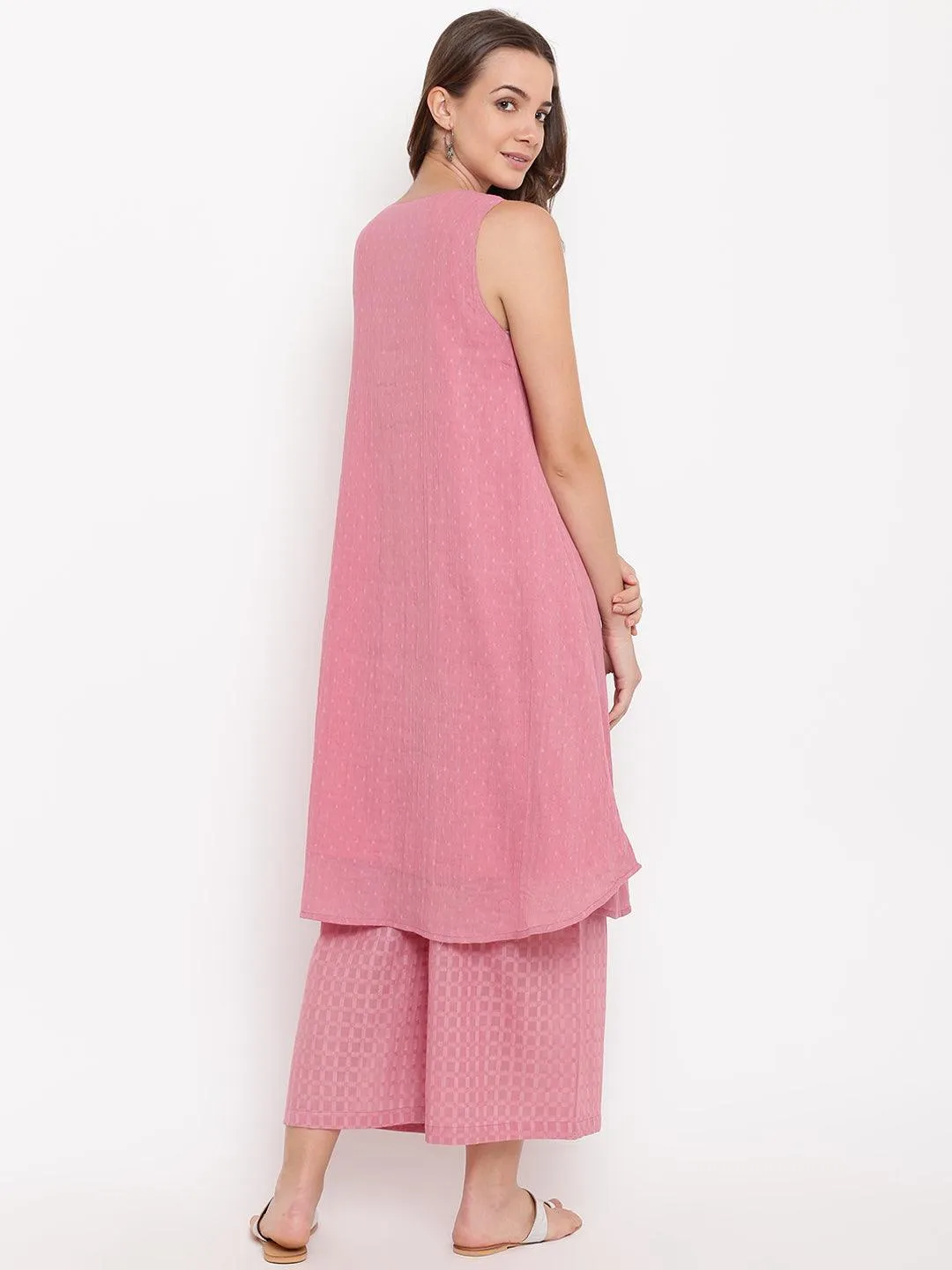 Pink Pin-Tucks Kurta-Palazzo