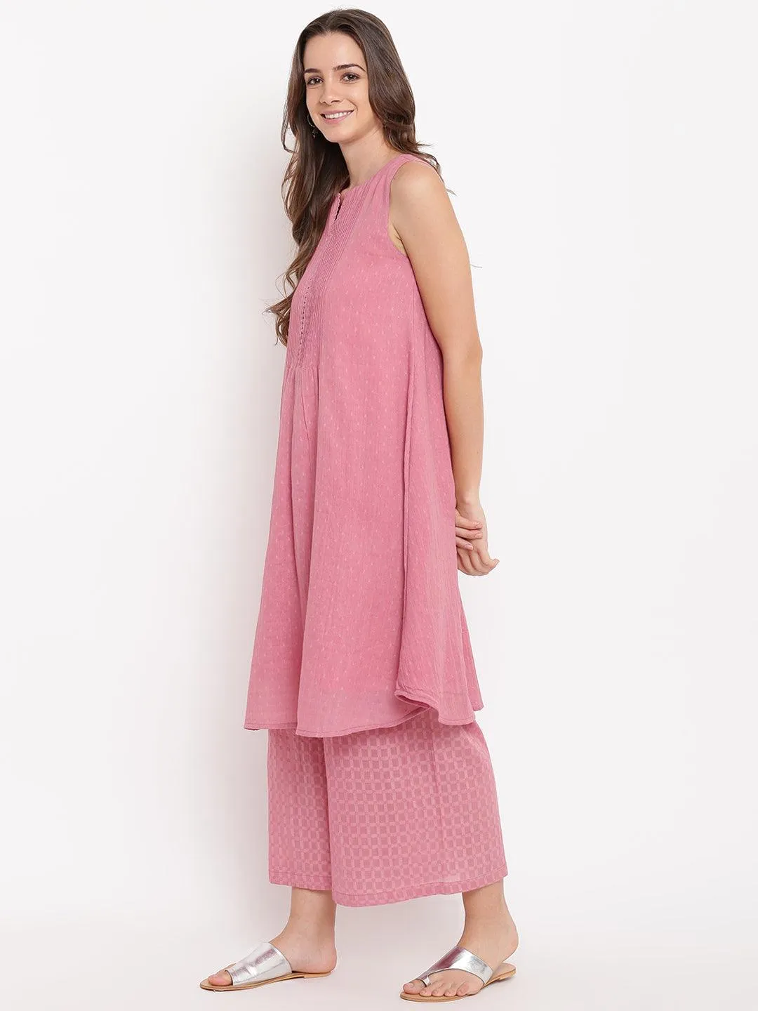 Pink Pin-Tucks Kurta-Palazzo