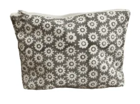 Tan floral  block printed cosmetic bag