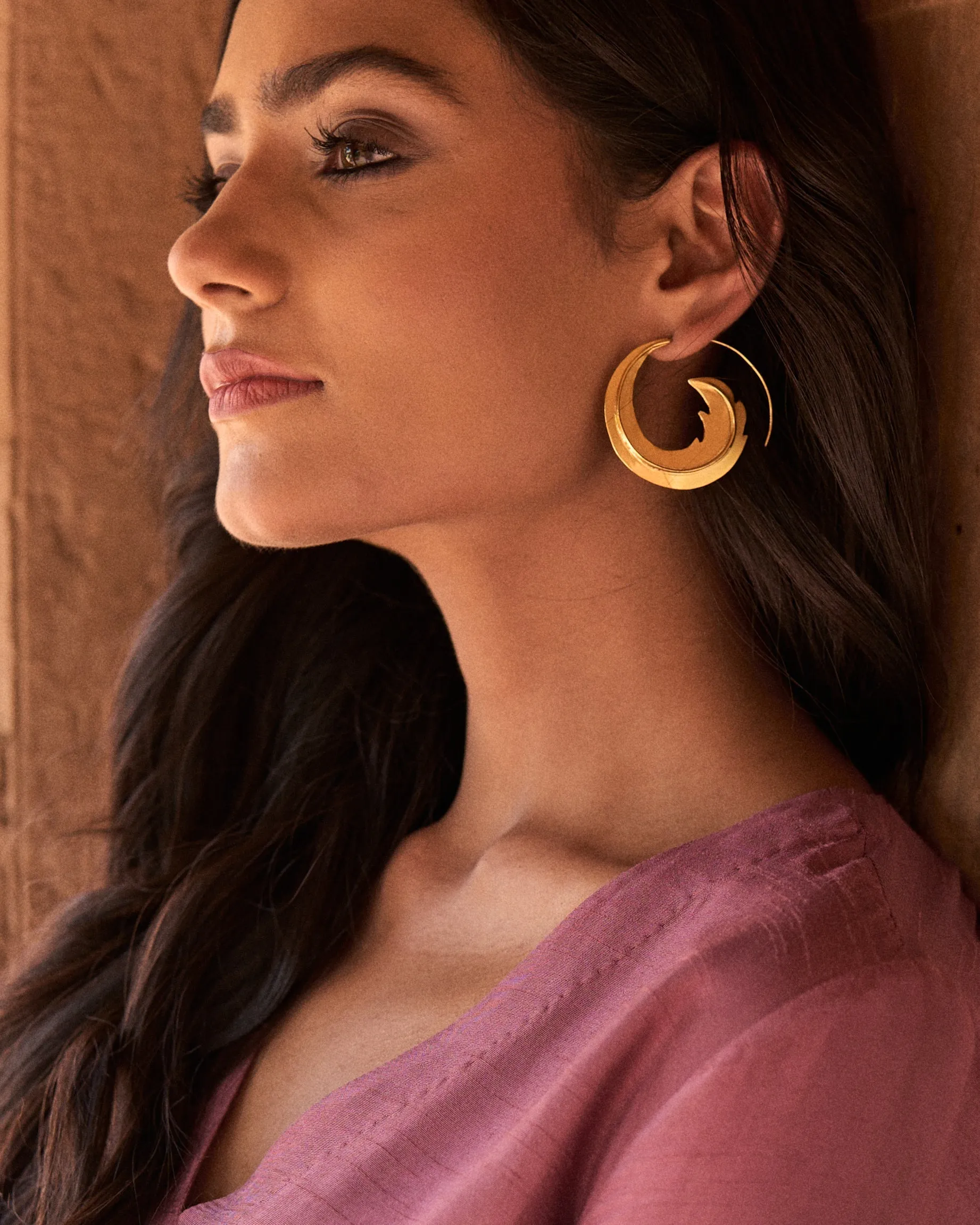 trueBrowns 22K Gold-Plated Circular Leaf Earrings