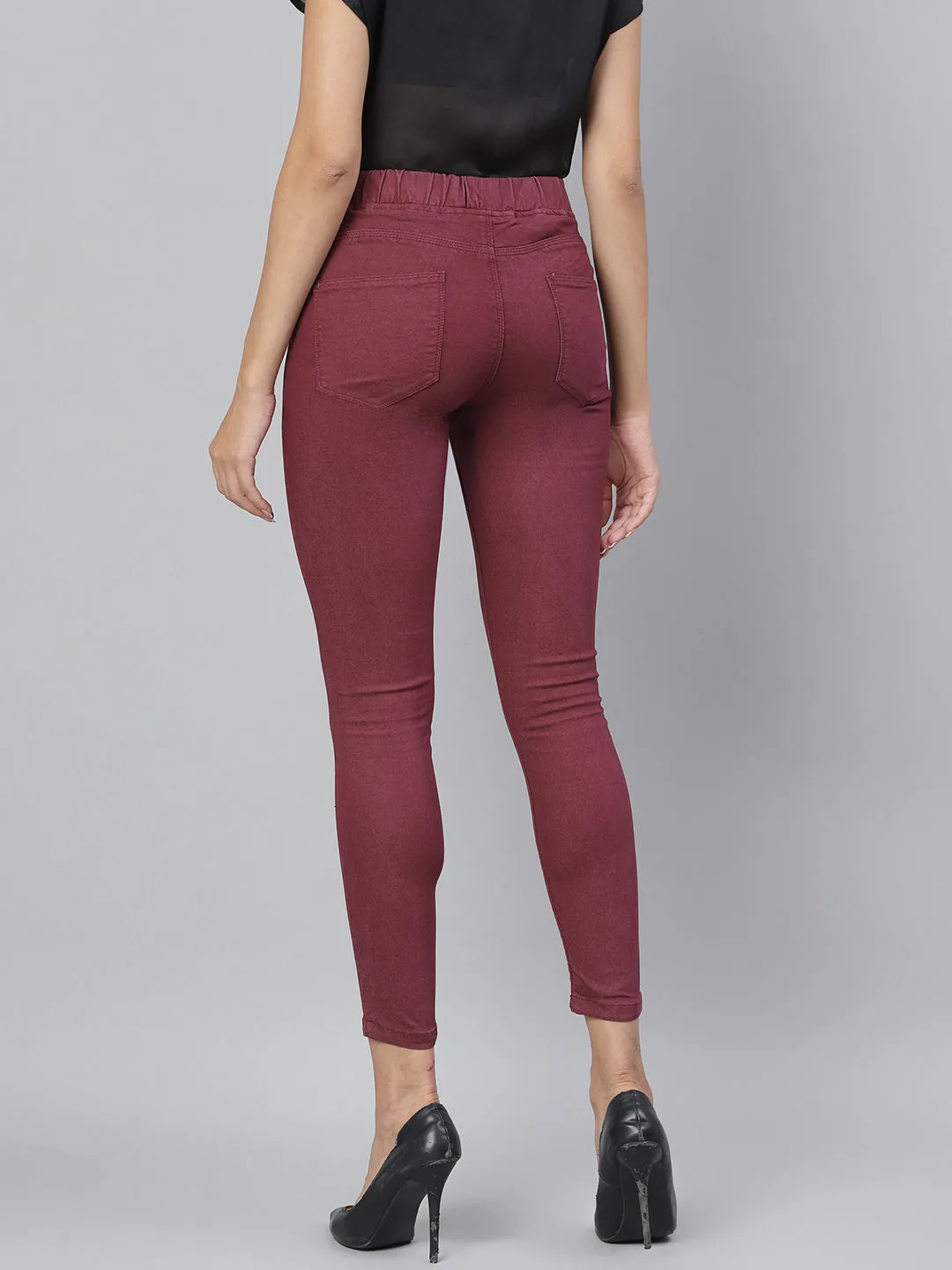 Women Burgundy Skinny Fit Jegging